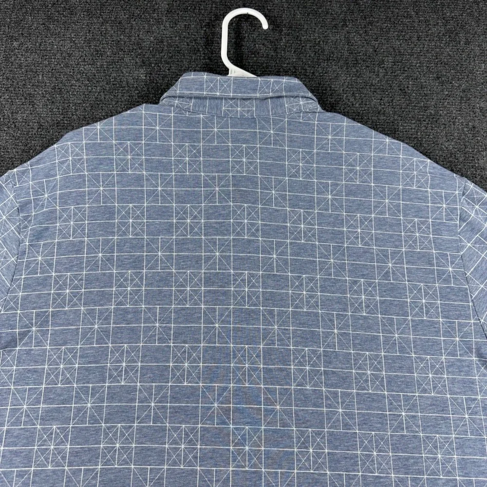 Adidas Polo Shirt Mens 2XL XXL Blue Geometric Grid Golf Performance IU4425